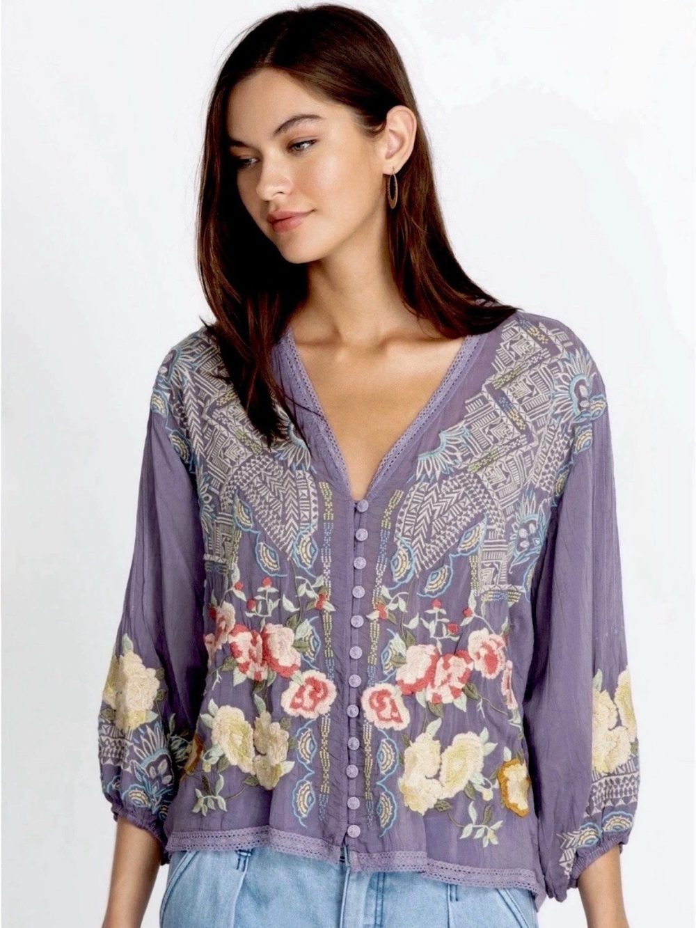 🌸Gorgeous Johnny Was XS (Runs Big) Castana Heavily Embroidered Blouse EUC - Picture 6 of 7